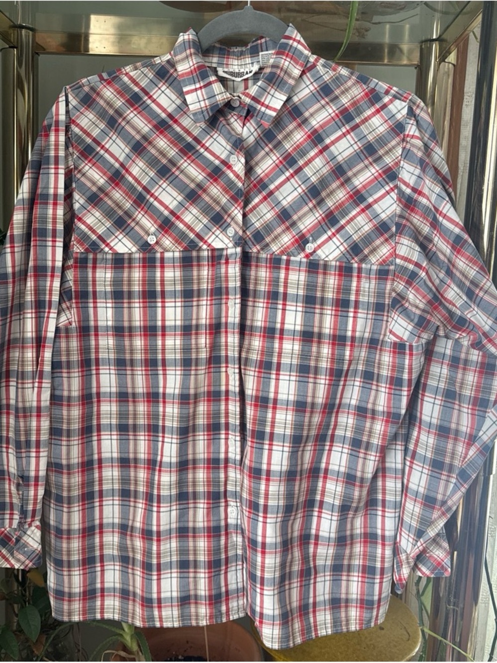 Vintage Plaid Button-Up Shirt in Red, Navy & White